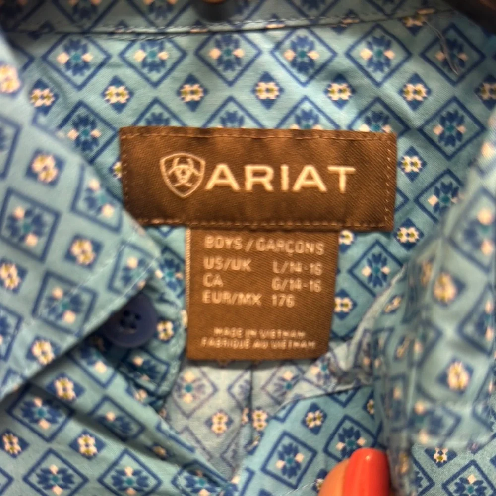 Ariat Boys Blue Casual Button Down Shirt with Gingham Pattern